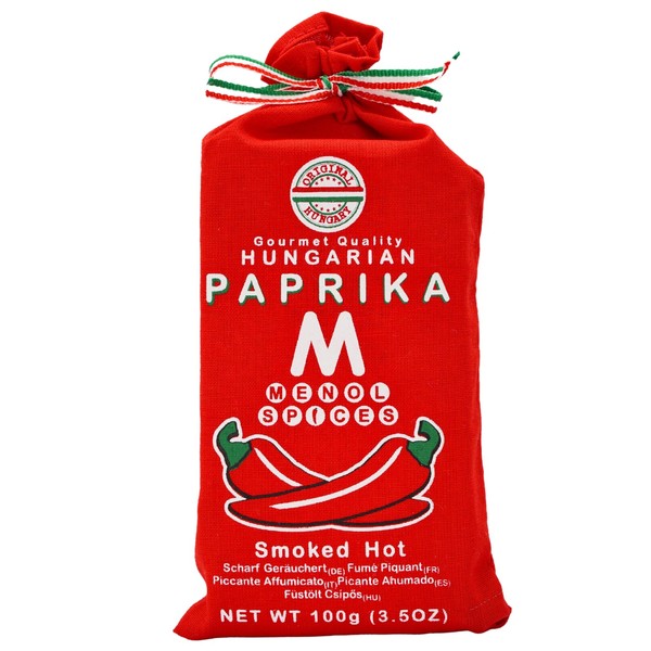 Menol Spices Authentic Hungarian Smoked Paprika Powder (Smoked Hot 100 g) Top Quality for Gourmets, Made in the Szeged Area, Bright Paprika Red
