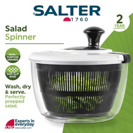 Salter BW12003EU7 Salad Spinner – 3.5 Litre, Wash, Dry, Serve, Salad Prep, Lettuce Dryer, Easy Use, Non-Slip Base, Add Salad Dressing, Dual Purpose Drainer, Healthy Eating/Fresh Salad, Kitchen Spinner