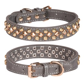 Bbmmayy Spiked Dog Collar, Mushrooms Rivet Studded Adjustable Pu Leather Pet Collars for Cats Puppy Dogs (M, Grey3)