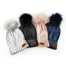 Britt's Knits Women's Metallic Glacier Knit Cold Weather Pom Hat Ski Cuff Cap, Navy One Size