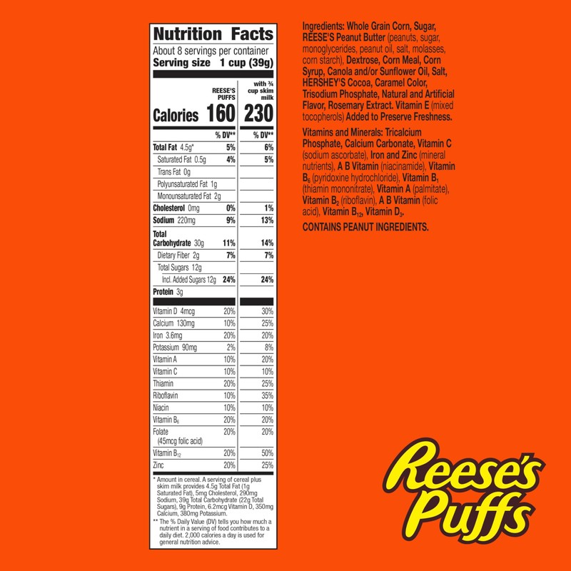 REESE'S PUFFS Breakfast Cereal, Chocolatey Peanut Butter Cereal, 11.5 oz