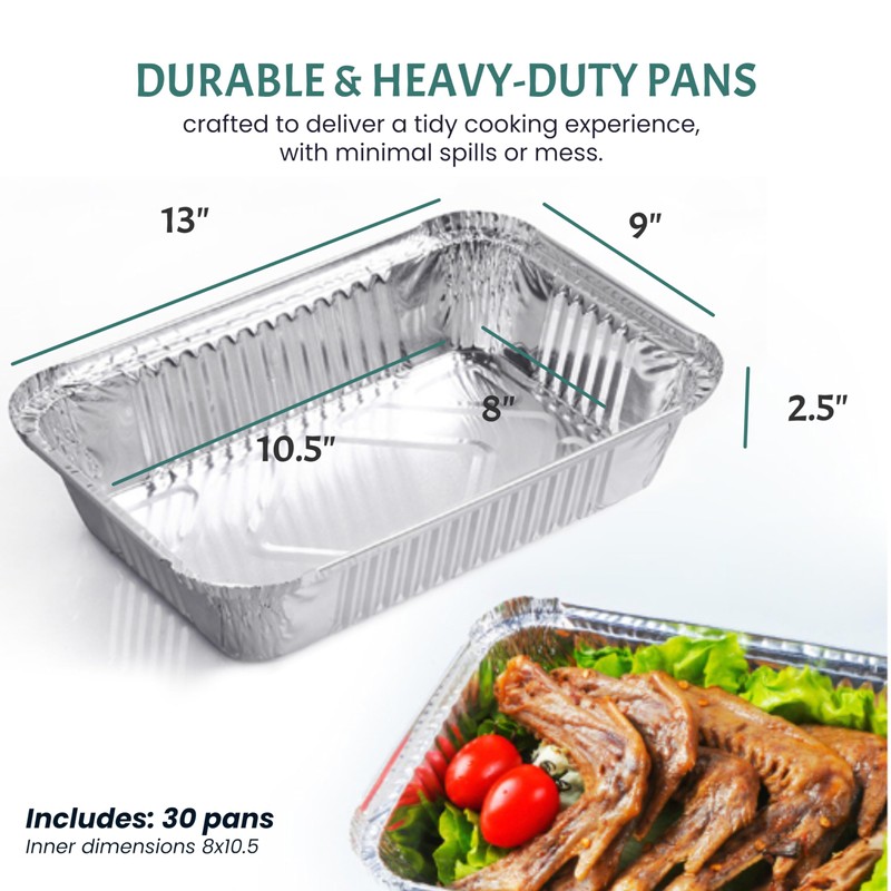 FUNSTITUTION Aluminum Foil Pans 9x13 (30 Pack) - Disposable Aluminum