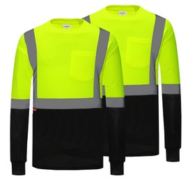 ProtectX High Visibility Shirts Long Sleeve Reflective Hi Vis Safety Shirts for Men Class 2 Work Shirts for Construction Warehouse 2 Pack Green Long Medium