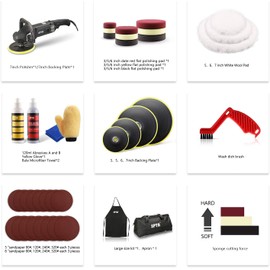 Buffer Polisher, SPTA 7 Inch 180mm Rotary Polisher Car Polisher Electric Polisher RO Polisher & Polishing Pads Set for Auto Buffing and Polishing