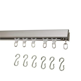 Ceiling Curtain Track Set with Wheeled Carriers, Hooks and Pinch Clips (16' in 2 Sections-Silver)