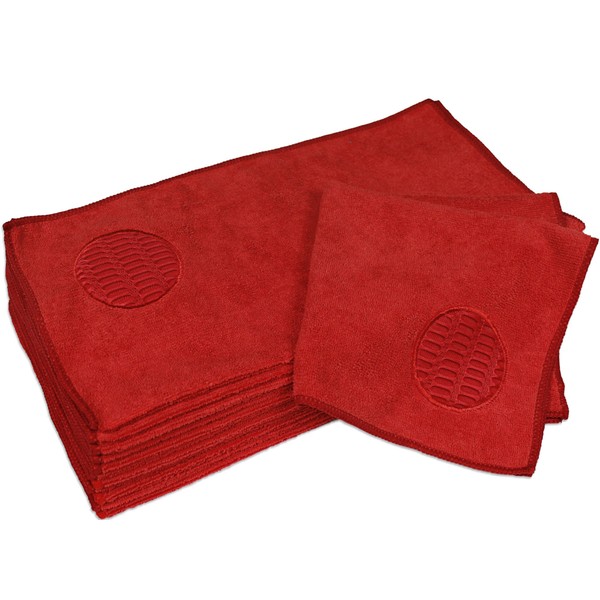CleanAide Toalla de microfibra para limpieza de manchas, 16 x 40,6 cm, color rojo, paquete de 12
