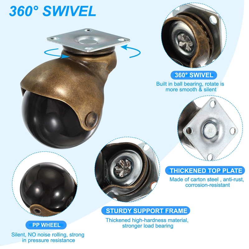 PATIKIL 2 Inch Ball Caster Wheels Set of 4, 360°