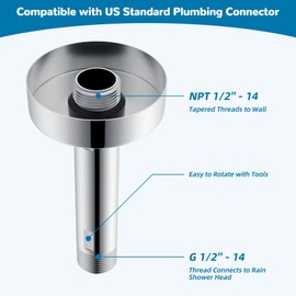 Hibbent All Metal Ceiling Mounted Shower Arm, 4 Inch Shower Head Extension Arm with Flange, Stainless Steel Straight Shower Arm For High Pressure Rain Shower Head, Shower Head Extender, Brush Nickel