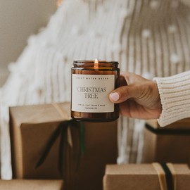 Sweet Water Decor Fraser Fir Candle | Evergreen, Balsam, Cedar, Pine, Winter Holiday Scented Soy Candles for Home | 9oz Amber Jar, 40 Hour Burn Time, Made in the USA
