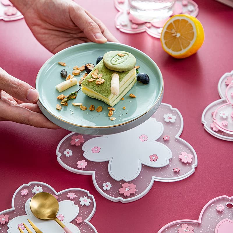 DWUENT Coaster Set 4PCs Cup Coasters Sakura Design PVC Drink