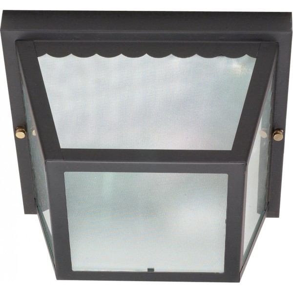 Nuvo 60/473 Metal Frame Carport Flush Mount with Textured Frosted Glass, Black