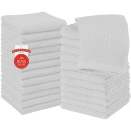 RIVERSIDE 24 Pack Washcloths Set - 100% Cotton [12x12 Inches] - Soft, Quick-Dry & Highly Absorbent Face Towels - Perfect for Bathroom, Gym, Hotel, Spa & Travel - White