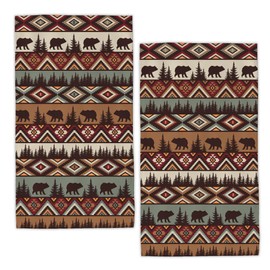 LUOENY 2 Pcs Bear Mountain Tea Towels, Vintage Rustic Kitchen Towel 45x60 cm, Quick Drying Dish Cloths for Party Anniversary Holiday Decoration Housewarming Gifts