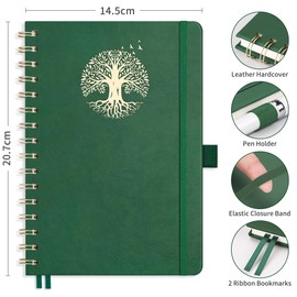 RETTACY A5 Notebook - Spiral College Ruled Notebook Journals for Women,140 Numbered Pages Note Pad with 100GSM Premium Paper for Writing Work,Inner Pocket,Pen Loop 14.5 x 20.7cm - DarkGreen