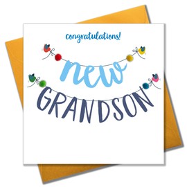 Claire Giles POM085 "Congratulations, New Grandson" Greeting Card Embellished with Pompoms