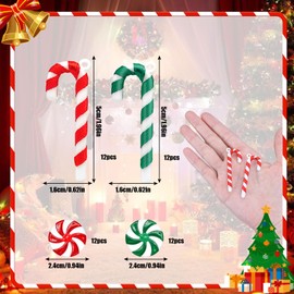 Pack of 48 Christmas Tree Decorations Candy Canes for Hanging, Green Red & White Christmas Decoration Pendant Candy Cane Ornaments Christmas Decoration