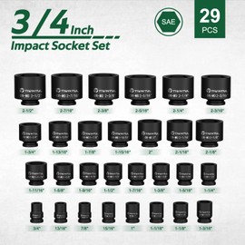 TIWINTUL 3/4" Drive Impact Socket Set, CR-MO Steel, SAE 3/4" - 2-1/2", 29 Pieces Jumbo Socket Set with a Storage Cage, Heavy Duty Impact & Large Socket Set for Industrial Trucks, Machinery