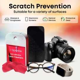 OPTIPAK I-Sparkle Anti-Reflective Safe Lens Cleaner Spray kit - (2) 1oz Glasses Cleaner Spray, (2) Microfiber Cloth for Eyeglasses, Sunglasses, Lenses, Screens and Camera Cleaning Kit (4 Piece Set)