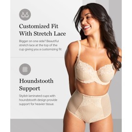 Panache Women's Envy Underwire Balcony Stretch Lace Bra |Ivory,34DD| Full Coverage Bra, Supportive Lift for Large Bust, Elegant & Comfortable Fit