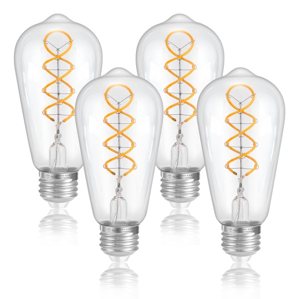 FLSNT Edison Bulb, LED Bulb, E26 Base, 40W Equivalent, 300lm, High Color Rendering Ra90, 2700K Light Bulb, Chandelier Bulb, Decorative Bulb, Filament Bulb, Clear Type, Retro Bulb, Atmosphere, 360