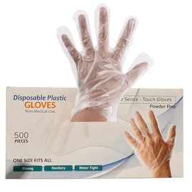 500 X Disposable Polythene, PE, Plastic Gloves for Food handling, Cleaning, Cooking, Food Counters, Crafting, Hair Colouring, Sanitary, Multipurpose, Powder Free - One Size Fits Most (500, Clear)