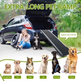 RUBLELITIE Dog Ramp for Cars SUV Truck-17.3x71in Heavy Duty Foldable Wide Outdoor Pet Stairs with Non-Slip Surface Portable Folding Design for Large Dogs Up to 250lbs (71" L x 17.3" W)