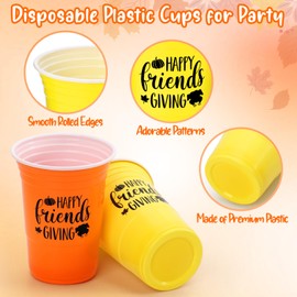 Nefelibata 48 Pack 15OZ Thanksgiving Party Plastic Cups Friendsgiving Disposable Tableware Friends Gathering Party Supplies Thanksgiving Dinner Wedding Birthday Favors Give Thanks Drinking Cups