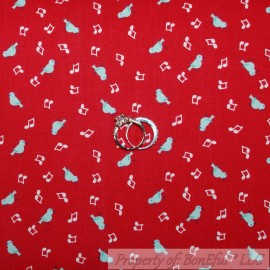 Penny Rose BonEful Fabric FQ Cotton Quilt Red White USA Singing Blue Bird Music Note Little