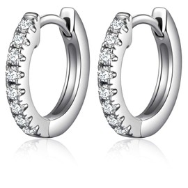 18 Carat Plated Hoop Earrings Silver Women's Earrings S925 Sterling Silver Hoop Earrings with Zirconia Multiple Sizes, Silver, Gold, Rose Gold Colours, Silver, Cubic Zirconia