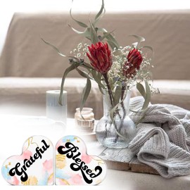 2 Pieces Centerpiece Table Decorations Set Acrylic Heart Shaped Plaque Desk Decor Sign For Home Living Room Shelf Farmhouse Kitchen Small Love Decor Housewarming Gifts