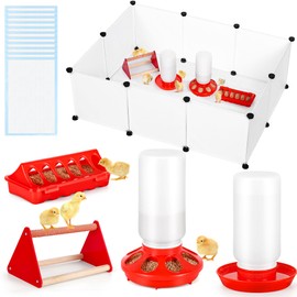 POMINEL Chick Brooder Box Starter Kit, Plastic Baby Chicken Feeder and Waterer Set with Chick Perch