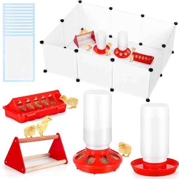 POMINEL Chick Brooder Box Starter Kit, Plastic Baby Chicken Feeder