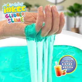 INKEE Bath Slime Hippo | Bade-Glibber Schleim mit Vitamin E, blaugrünes Schleimpulver mit Pfirsich Aroma, 100g Schleimpulver