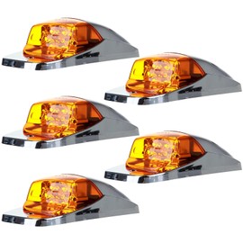 LBRST 5x Truck Cab Marker Light 17 LED Chrome Top Cab Marker Roof Running Lights Amber Truck Semi Trailer Cab Light Fit for Kenworth/Peterbilt/Freightliner/Mack/Western Star Truck Trailer