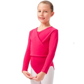 tanzmuster girls´ ballet wrap cardigan 'Mandy' - made of soft and durable cotton blend, hot pink, size 164/170 (15-16 years)