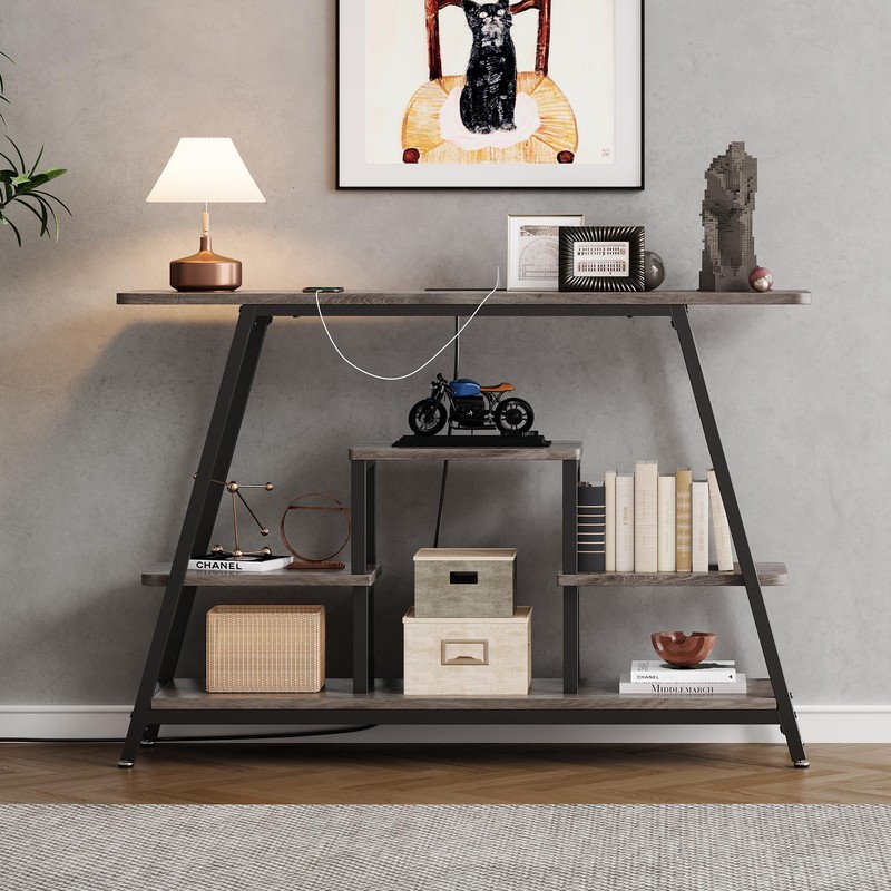 BedsPick 47.3" Console Table with Outlet, Entryway Table with 4-Tier