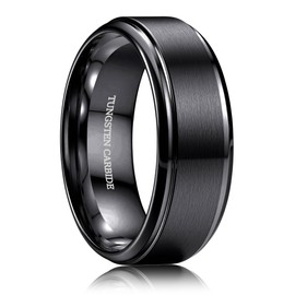 Jstyle Tungsten Wedding Rings for Men Women 8MM Mens Wedding Band Black/Silver/Gold Mens Rings, Matte Surface Polished Edge Engagement Promise Men Ring Jewelry Comfort Fit Black Ring Size 8