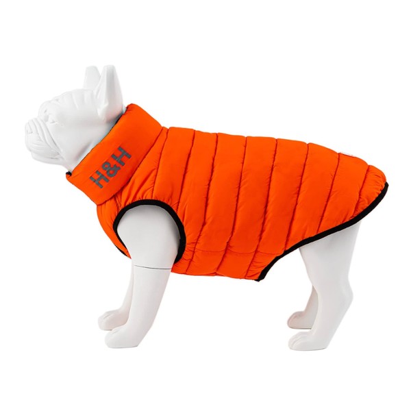 HUGO & HUDSON Reversible Warm Winter Dog Puffer Jacket Water Resistant Coat, Orange & Navy, S35