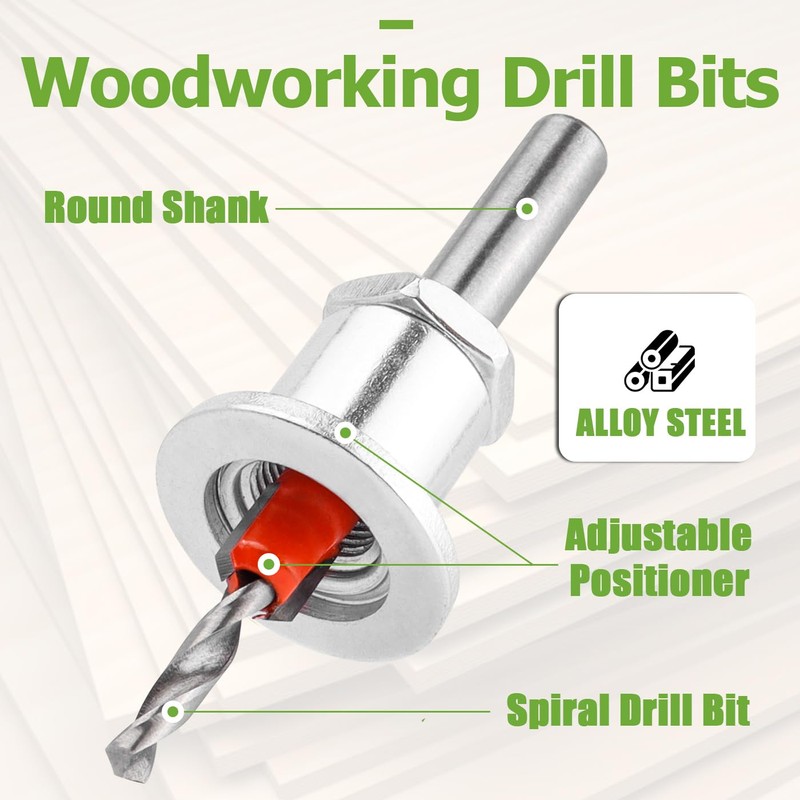 Bestgle 5 Pcs Countersink Drill Bit Set with Depth Stop,