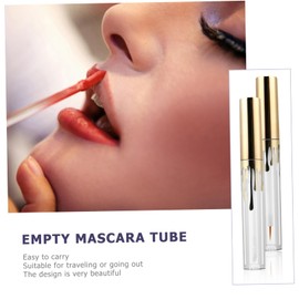 Gatuida 3pcs Mascara Tube Gloss Eyeliner Lipstick Tube Clear Eyelash Container Bottles Bulk Cute Color Cosmetics Containers Fillable Eyelash Cream Container Bottle Tubes Golden Plastic
