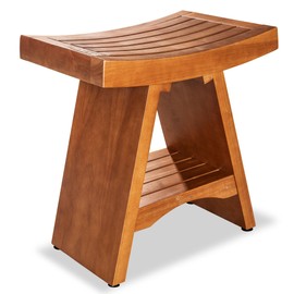 Purteak Teak Shower Bench, 450 Pound Capacity Shower Stool, Water Resistant 18 Inches Solid Wood Seat, Teak Wooden Stool for Inside to Sit On, Extra Sturdy and Slip Resistant Seat