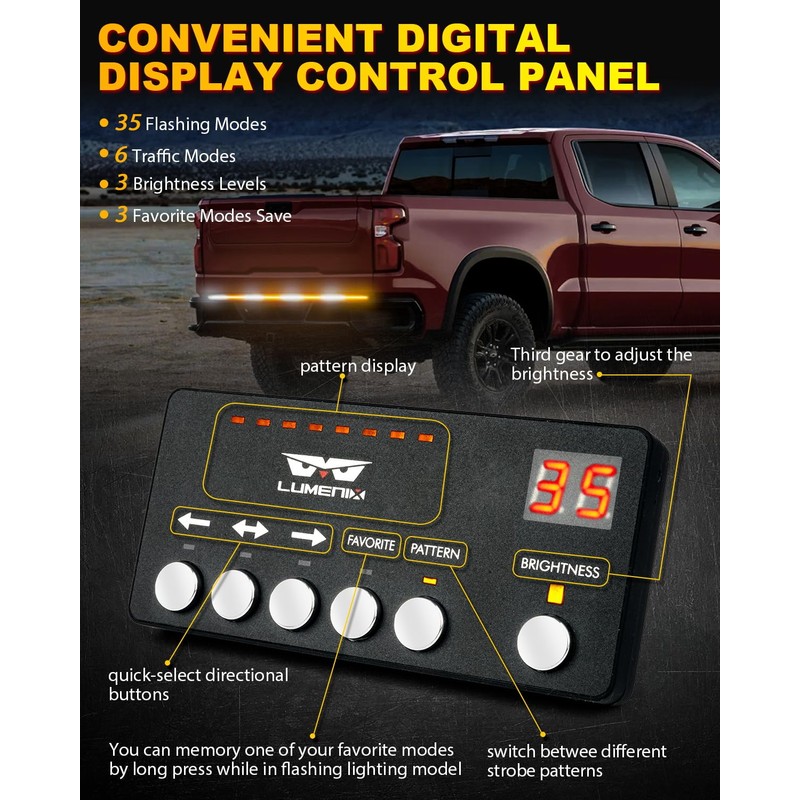 LUMENIX 49" Inch Strobe Light Strips, Back Window | Tailgate