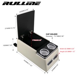 RULLINE White Universal Truck Seat/Bench Organizer with Cup Holders, Armrest, and Padded Top Lid - Ideal for Business and Storage - 124810 Contractor Console