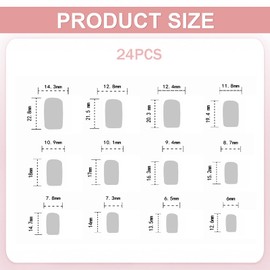PINE WAVES 24Pcs Blue Press on Nails Almond, Summer Nails with Polkadot & Stripes Design, Reusable Full Coverage Acrylic Fake Nails, Blue Nails & Summer Press on Nails (Square French polka dots)