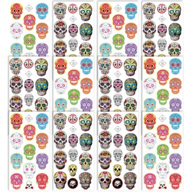 Tatuajes De Calaveras De Azúcar Del Día De Los Muertos (156 Piezas), Tatuajes Temporales De Halloween, Tatuajes De Esqueleto De Calavera De Azúcar Para Niños, N Diseño 01