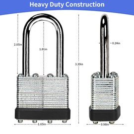LQYN 48 Pack Laminated Keyed Padlock (1-9/16", 40mm), Keyed Alike Locks, Black Hoop, Long Shackle, Lock for Gym Locker, Luggage, Suitcase, Baggage, Toolbox, Case