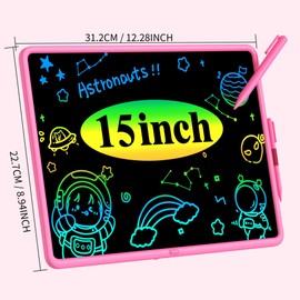 15 Inch LCD Writing Tablet, Rechargeable Colorful Screen with Anti-Lost Stylus, Erasable Doodle Board Toddler Drawing Pad Educational Toys for 3 4 5 6 7 Kids, Homeschool Supplies Gift for Girls Boy
