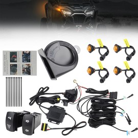 Atubeix UTV ATV Turn Signal Kit, 110D Horn With Button,Universal Turn Signal With Turn Switch, LED Blinker Kit, Compatible With Polaris, Can-Am, Kawasaki, Arctic Cat, CFMOTO, Pionee （Amber）