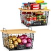 2 Set XXL Stackable Wire Basket with Bamboo Tops &