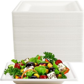 PLMMOUT 150 Pack Square Paper Plates, 8 Inch Compostable Plates, White